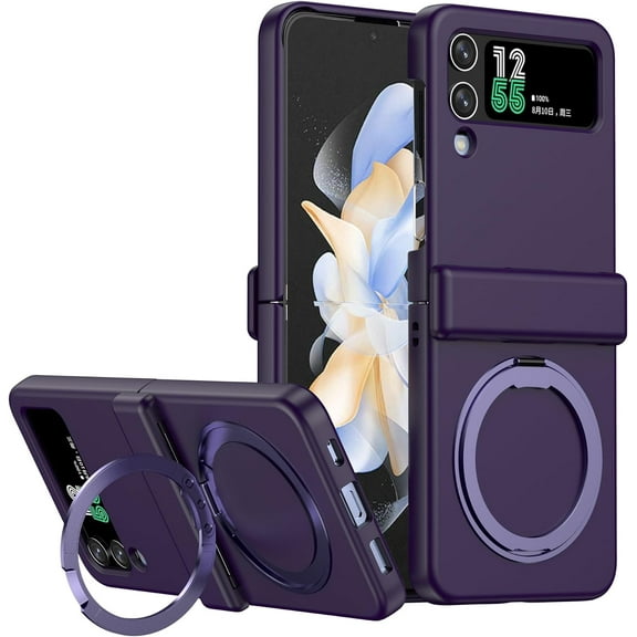 Designed for Galaxy Z Flip 4/3 Case Magnetic with Hinge Protection & Kickstand Compatible with MagSafe for Samsung Flip 4/3 Protective Phone Case Cover for Z Flip 4/3 (Dark Purple)