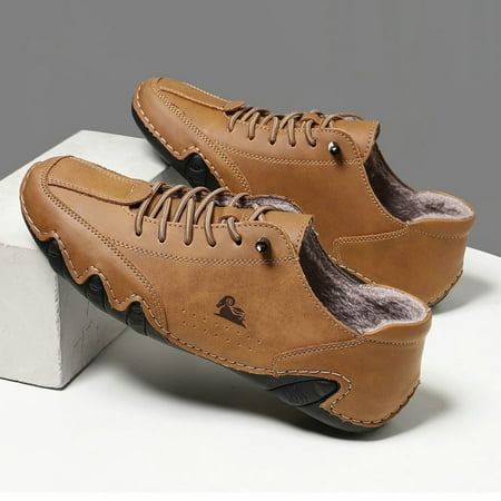 XDDST Women s Business Casual Shoes Flat Men and Women Casual Shoes Plus Velvet Warm Bare Boots Fashionable Outdoor Lazy Slip On Casual Shoes Brown