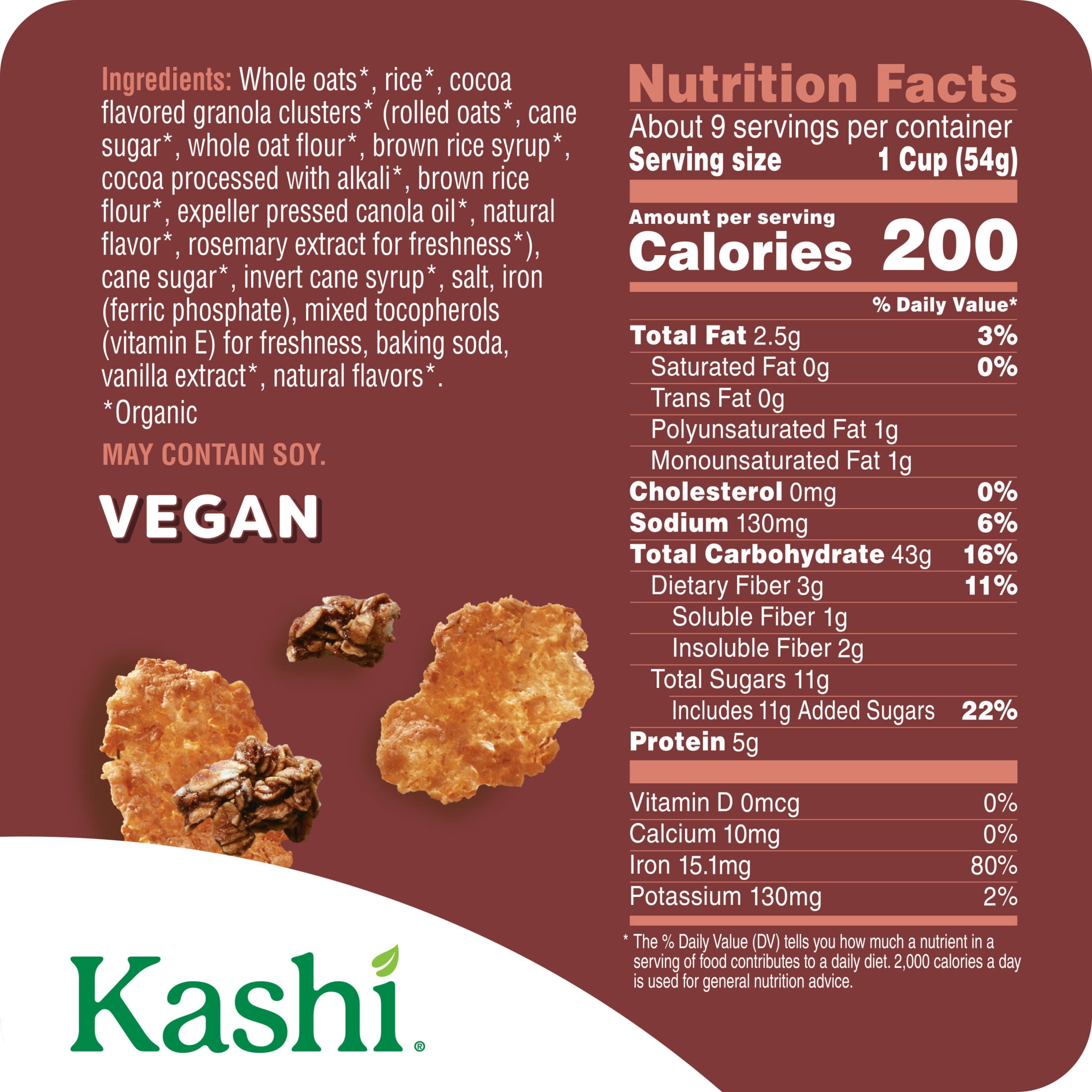 Kashi Cocoa Clusters Breakfast Cereal, Organic, 17.2 oz