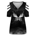 thumbnail image 4 of ICHUANYI Clearance Women's Fashion Printed Blouse V-neck Short Sleeve Loose T-shirt Zipper Tops(Black, L) ICHUANYI WER2023081200106, 4 of 4