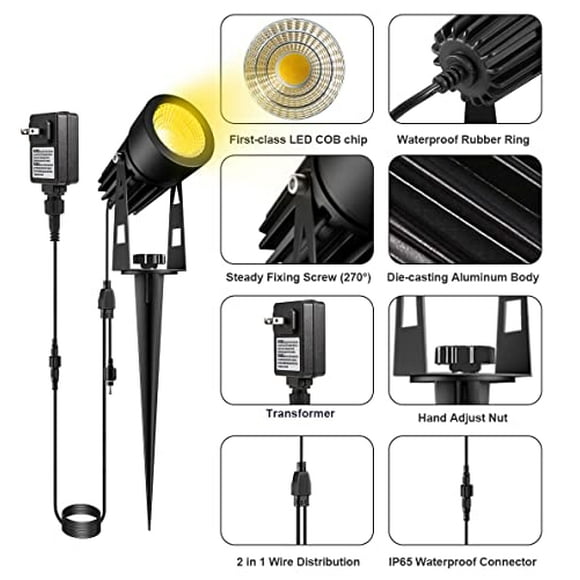 Landscape Lighting, Greenclick Extendable 3W 12V Low Voltage LED Landscape Lights 1800 Lumen Warm White Garden Lights IP65 Waterproof Outdoor Spotlights for Walls Trees Flag Pathway(6 Pack)