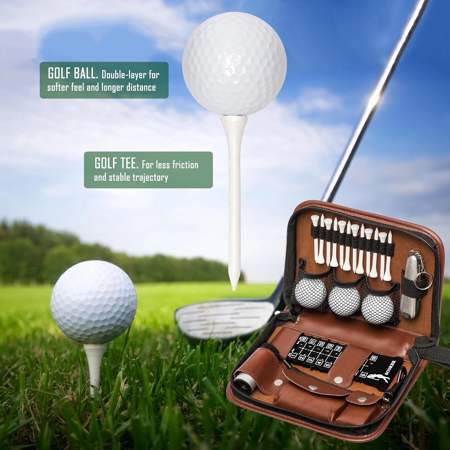 Golf Gifts for Men and Women, Golf Accessories Set with Hi-End Case, Golf Balls, Rangefinder, Golf Tees, Brush, Multifunctional Divot Knife, Scorer, Golf Ball Clamp