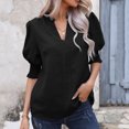 thumbnail image 2 of Camisa de gasa con cuello en V de color sólido informal de verano para mujer OAVQHLG3B Store lin121212, 2 of 5