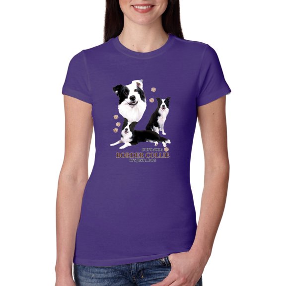 Wild Bobby, If It's Not a Border Collie It's Just a Dog Gift | Womens Dog Lover Slim Fit Junior Tee, Purple Rush, 2XL