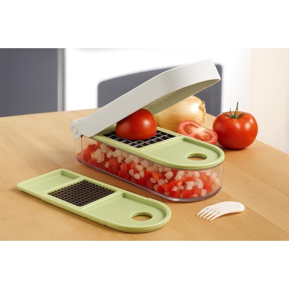 , Vegetable and Fruit Chopper with 2 Cup Base, Stainless Steel Blades, Dishwasher Safe