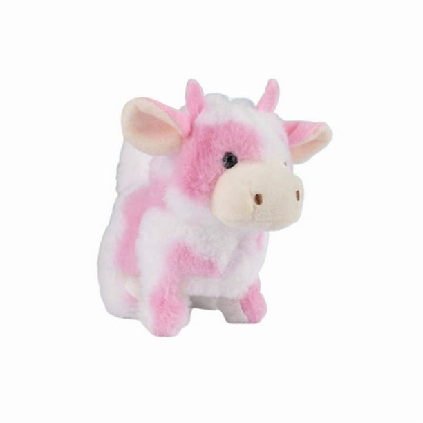 Vaca de peluche marrón interactiva con collar | Peluche realista de vaca con cara sonriente y tela suave | Juguete infantil y decoración para guardería