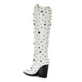 thumbnail image 2 of YDN Women Fashion Rhinestone Studded Knee High Boots Pull On Chunky High Heels Prom Daily Western Long Boots Size 6.5 White, 2 of 3