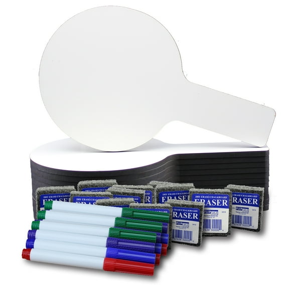 Flipside Products Mini Dry Erase Answer Paddles with Colored Pens and Erasers, Class Pack of 12