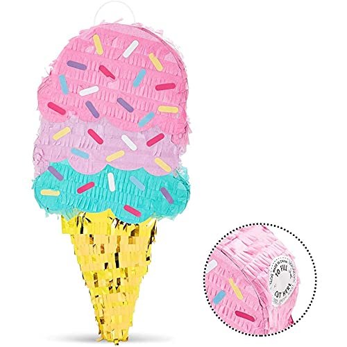 Piñata de Cono Helado, Decoraciones para Fiestas de Cumpleaños Infantiles (16 x 7.5 In)