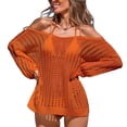 thumbnail image 3 of AGWOLF Crochet Cover Ups for Women Knit Hollow Out Swim Cover Up Off the Shoulder Long Sleeve Bathing Suit Coverups Summer Beach Outfits, 3 of 7