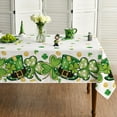 thumbnail image 1 of St. Patricks Day Tablecloth 60×120 Inch, Clover Shamrock Hat White Washable Table Cover for Party Picnic Dinner Decor, 1 of 6