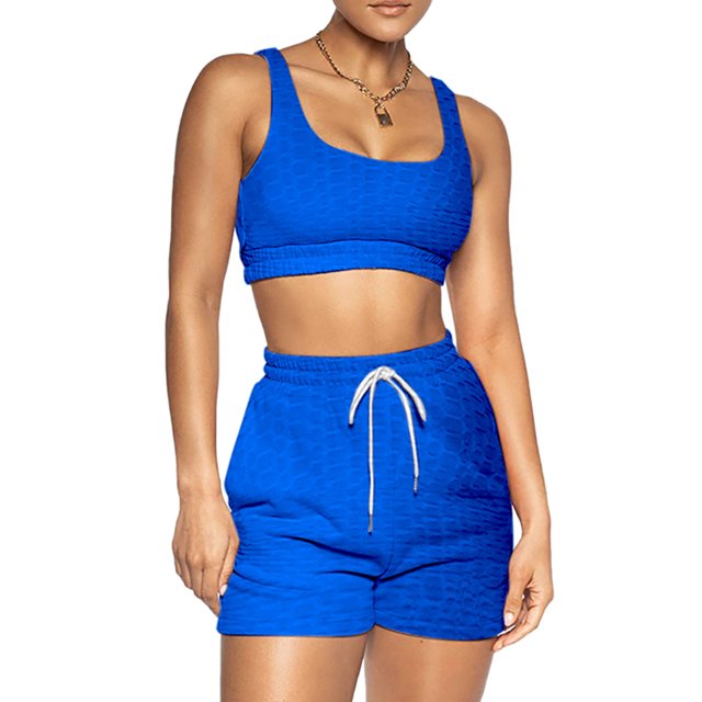 Leutsin Women Solid Color Yoga Clothes Sports Suit Vest Shorts Two Piece Set