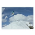 thumbnail image 1 of Winter Cutting Board, Flying Snowboarder on the Mountaintop with Cloudy Sky Extreme Sports Theme Photo, Decorative Tempered Glass Cutting and Serving Board, Large Size, Blue White, by Ambesonne, 1 of 1