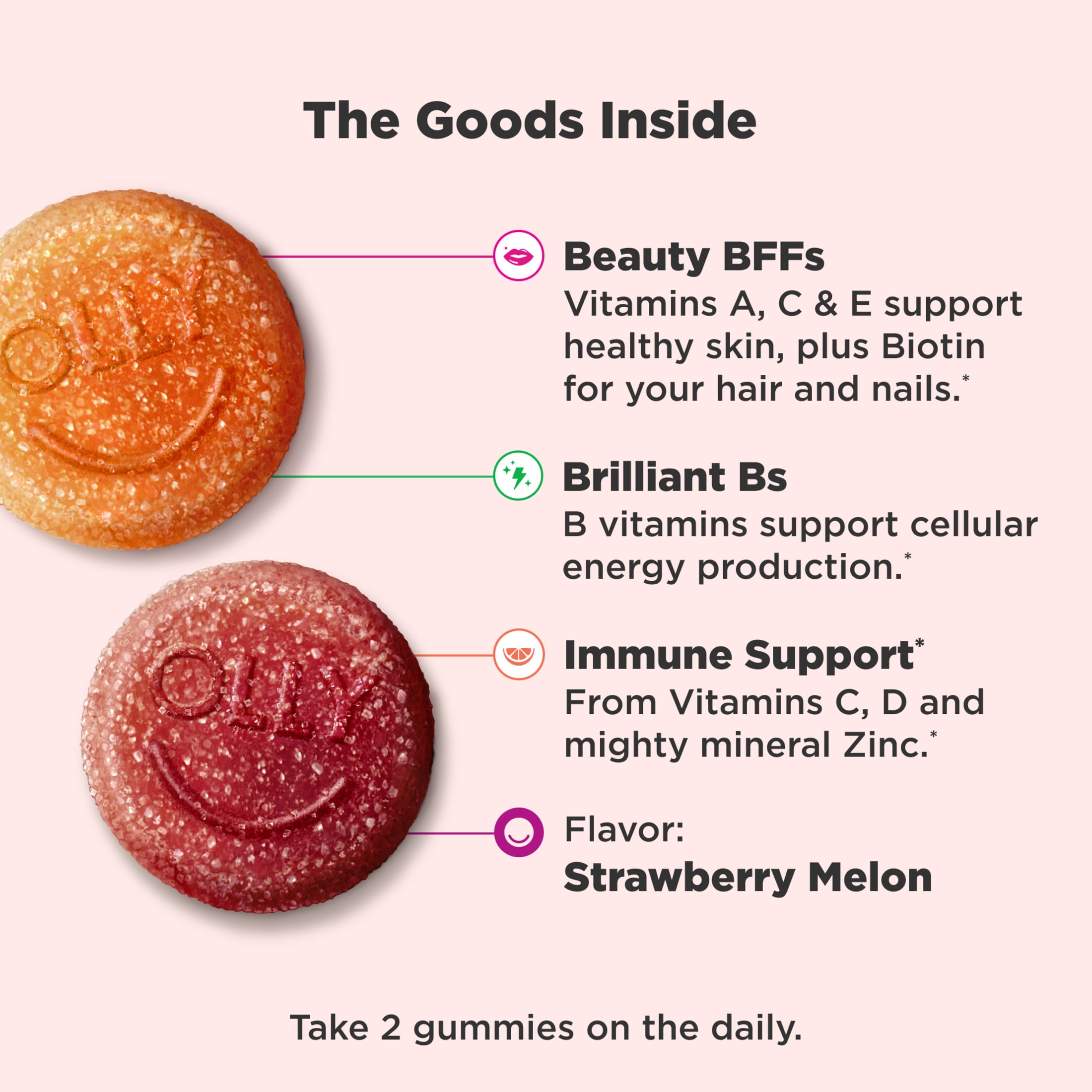 OLLY Teen Girl Multivitamin Gummy, Wellness Support, Strawberry Melon Flavored, 70 Count