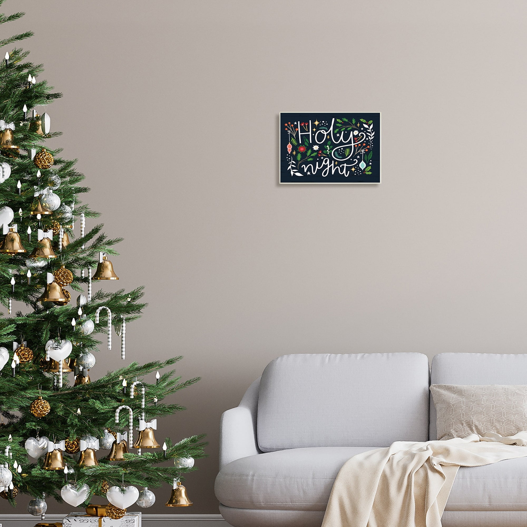 Stupell Industries Holy Night Modern Calligraphy Holiday Winter Botanicals Graphic Art Unframed Art Print Wall Art, Design by Louise Allen