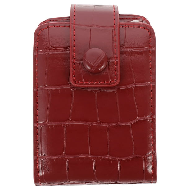FELTECHELECTR Bolsa de maquillaje de cuero, bolsa para cosméticos, soporte para lápiz labial, organizador de maquillaje (rojo)