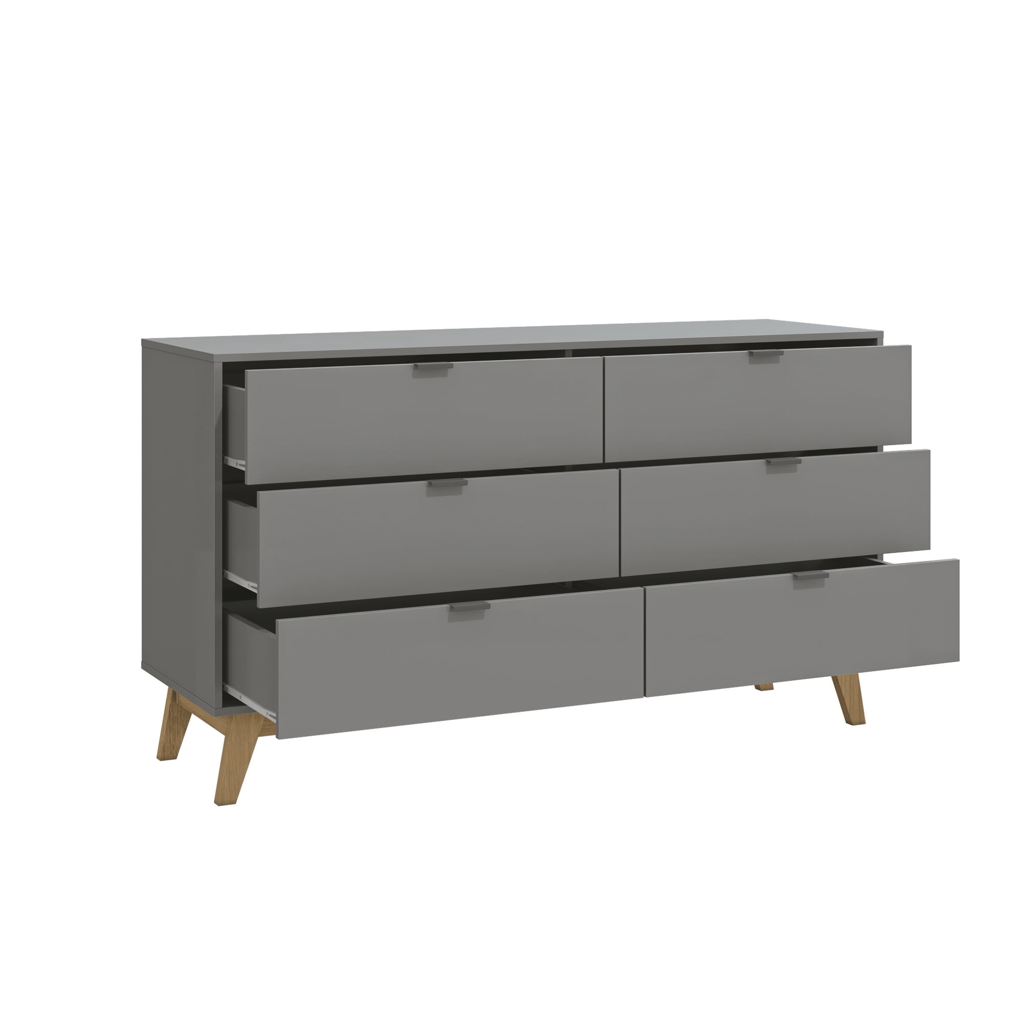 Kappesberg Hanford 2-Piece Bedroom Set – Gray Mid-Century 6-Drawer Dresser & 2-Drawer Nightstand with Shelf - for Adults and Teens