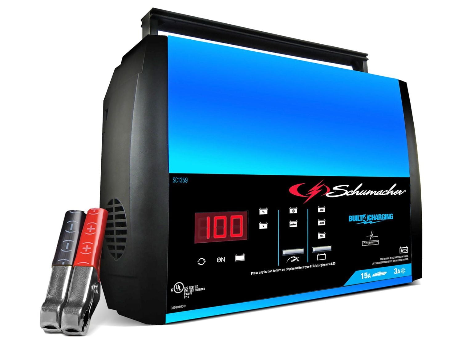 Schumacher Electric Chargeur et mainteneur de batterie de voiture rapide 4 en 1 entièrement automatique 6V/12 V 15 A, SC1359