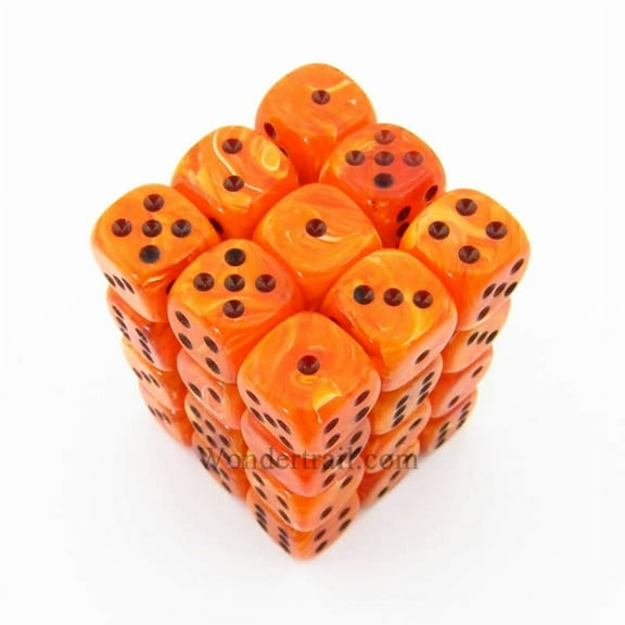 Orange Vortex Dice with Black Pips D6 12mm (1/2in) Pack of 36 Chessex