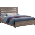 thumbnail image 3 of Queen Storage Bed Frame with 2 Drawers, Barrel Oak Finish Platform Bed, No Box Spring Needed, Wood MDF Construction, 3 of 8