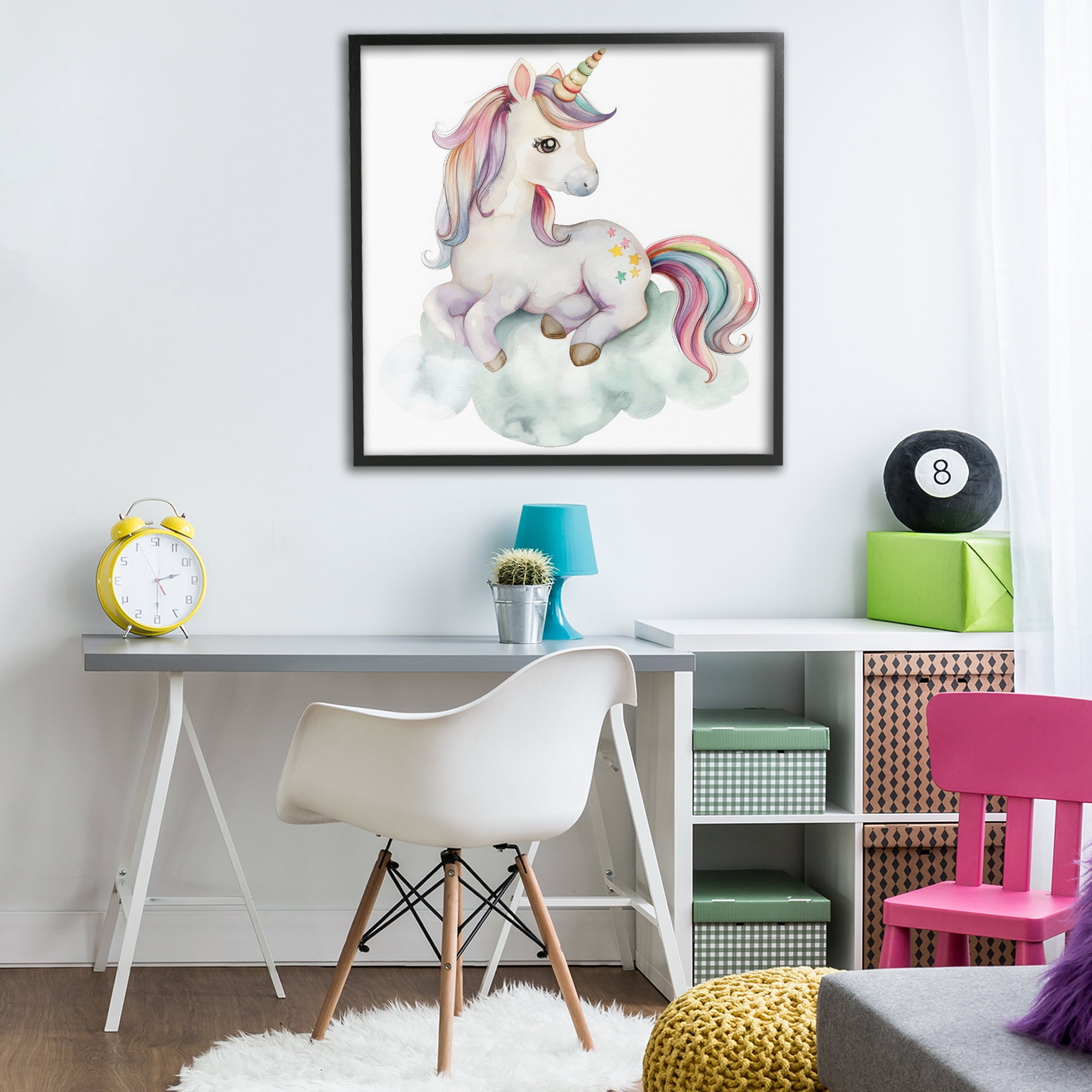 Stupell Industries Rainbow Unicorn on Cloud Black Framed Giclee Art, design by Creative Studio