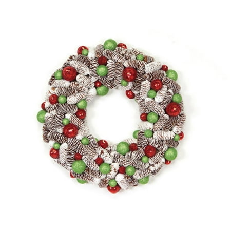 21" Candy Crush Frosted Pine Cone and Ball Ornament Artificial Christmas Wreath - Walmart.com