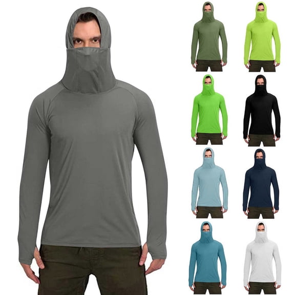 HAOTAGS Athletic Shirts for Men,Moisture-Wicking Long Sleeve Breathable UV Protection Hoodie Gray L