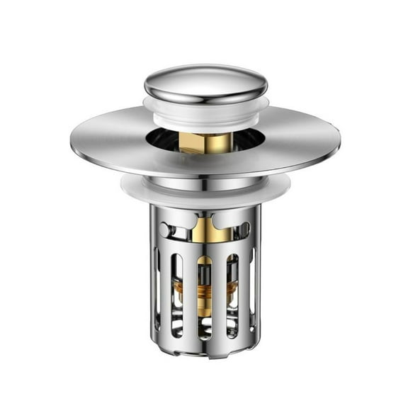 Bath Universal 2-in-1 Bathroom Sink Stopper with Pop-Up Design - Anti-Clog Removable Stainless Steel Filter Basket, Hair Trap & Anti-Odor Drain Stopper