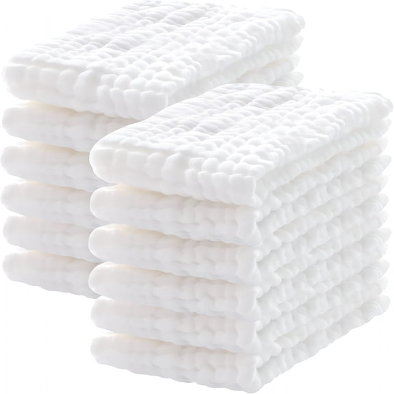 ACDANC 12 Pack Muslin Burp Cloths 100% Cotton Muslin Cloths Large 20''x10'' Extra Soft and Absorbent Baby Burping Cloth - White
