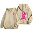 thumbnail image 4 of Breast Cancer Zip Up Hoodie for Women Pink Ribbon Graphic Jackets Fall Winter Oversized Sweatshirt with Pocket, 4 of 6