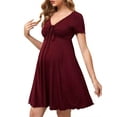 thumbnail image 4 of ZAXARRA Robe de Grossesse Courte d'Été pour Femmes Couleur Unie Manches Courtes Col en V Robe de Baby Shower, 4 of 6
