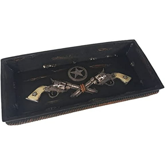 Urbalabs Western Cowboy Six Shooter Jewelry Tray Decorative Change Dish Tray Jewelry Key Change Storage Decorative Revolver Pistol Gun Decor Cowboy Coffee Table Change Dish Organizer Tray Trinket Dish
