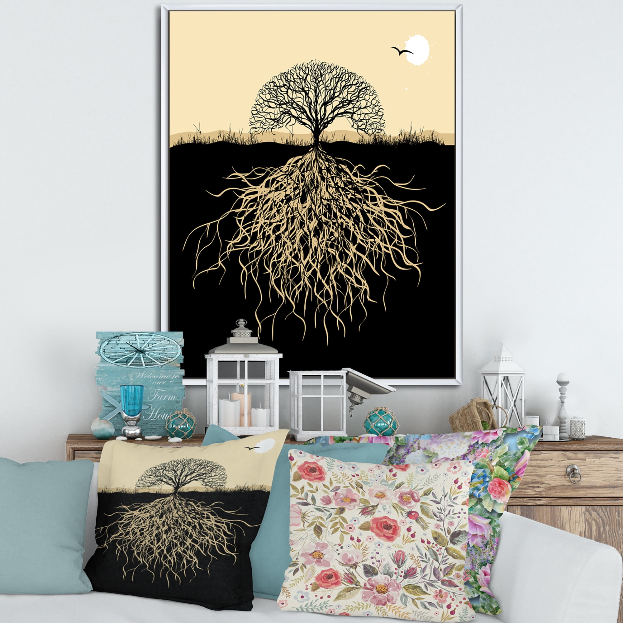  GDHVRRXLEK Large Wall Art Silhouette tree and grass in