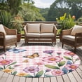 thumbnail image 4 of Round Rugs 5 Ft, Pink Flowers Non Slip Area Rugs for Kitchen Bedroom Entryway, Spring Floral Butterfly Leaves Plants Rustic Plaid Washable Carpet Runner Rug Floor Mats for Bedroom Home Decor, 4 of 8