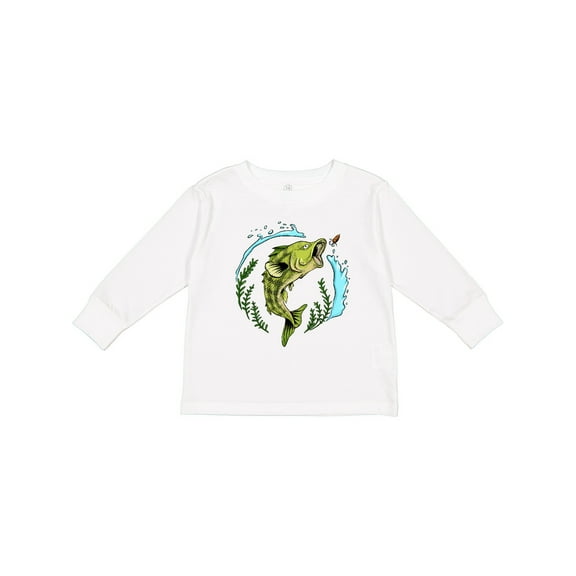 Inktastic Leaping Bass Fish- Fishing Illustration Boys or Girls Long Sleeve Toddler T-Shirt