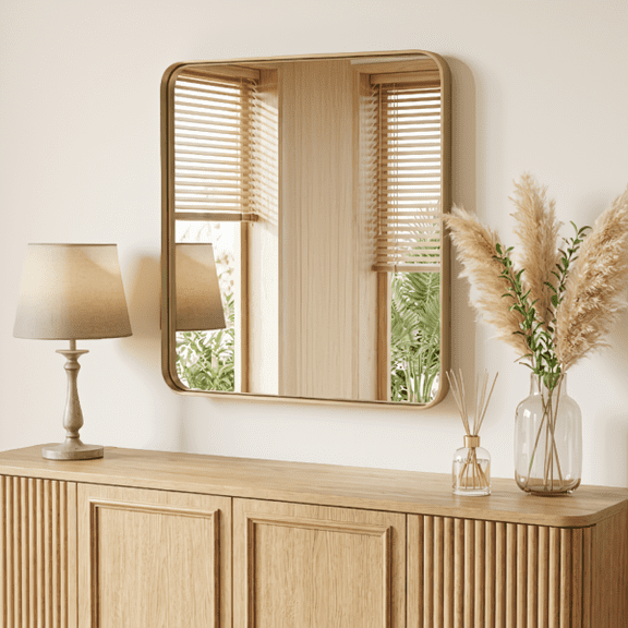 28 x 32 Inch Anti-Fog Bathroom Wall Mirror with Rectangular Metal Frame, Shatter-Resistant Glass