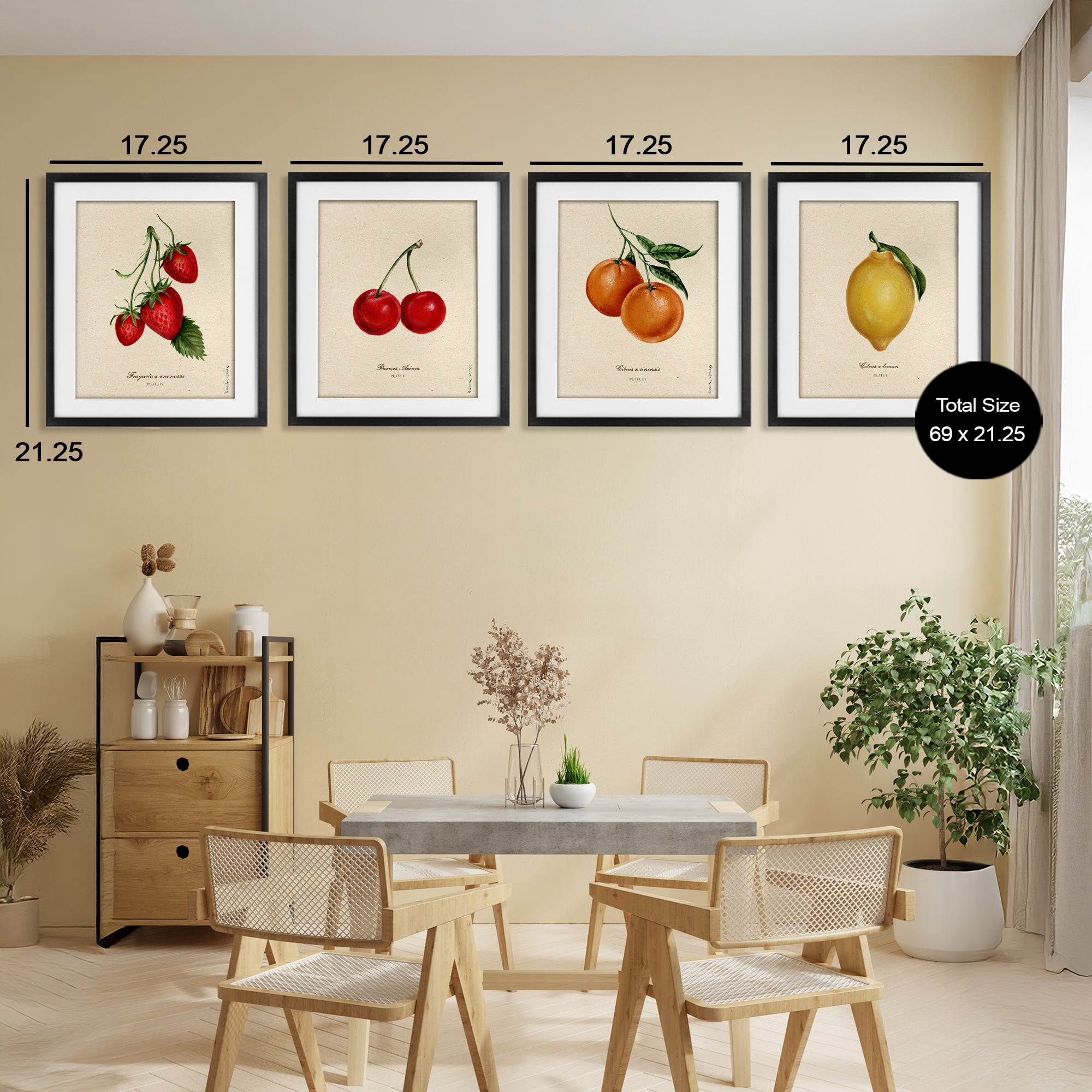 Stupell Industries Vintage Fruit Portraits 4 Piece Black Framed Print Under Glass Set, design by Danielle Murray