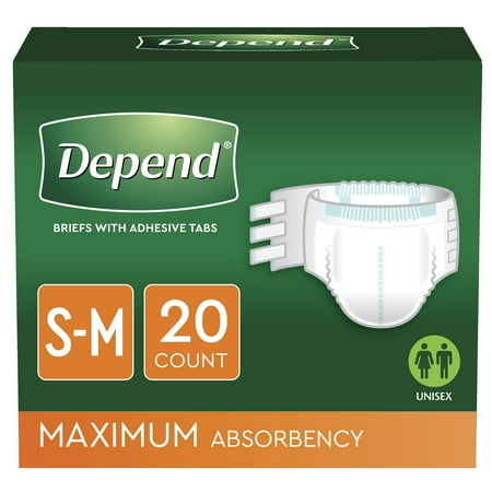 Depend Adult Briefs Diaper Style Maximum Fitted Protection Size Small/Medium 20/bag (217-0611)
