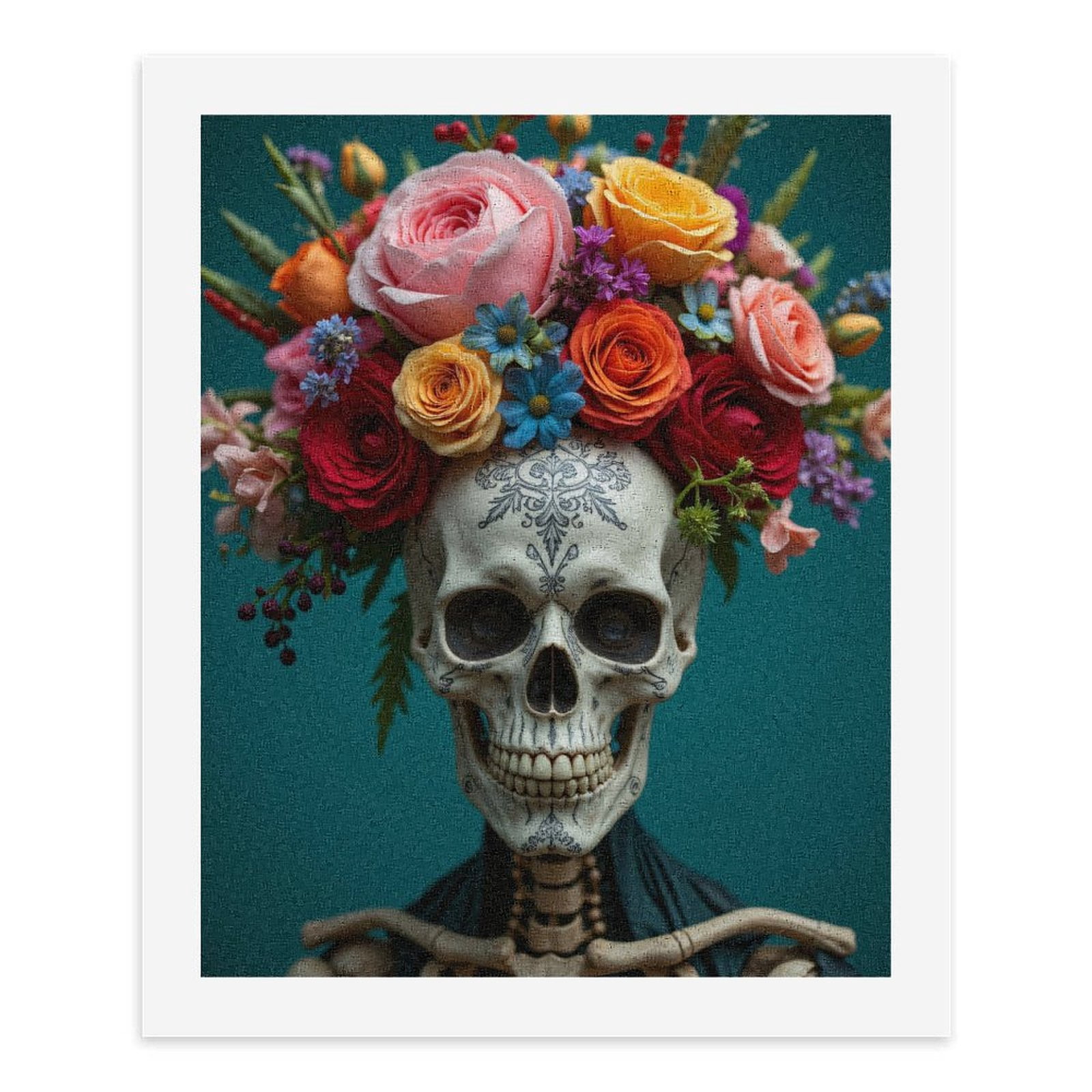 Paint By Numbers Kit for Adults Beginner - Skeleton Floral Crown Art DIY Canvas Painting Kits for Adults, Frameless Paint By Number for Adults for Home Wall Decor 16x20 Inch