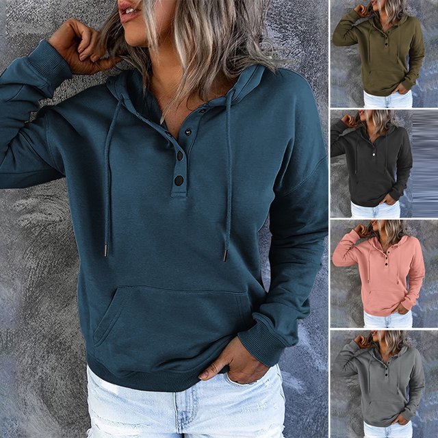 CAROOTU Women's Hoodies for Winter Fall Drawstring Pullover Hooded with Long Sleeves and Big Pocket Solid Color