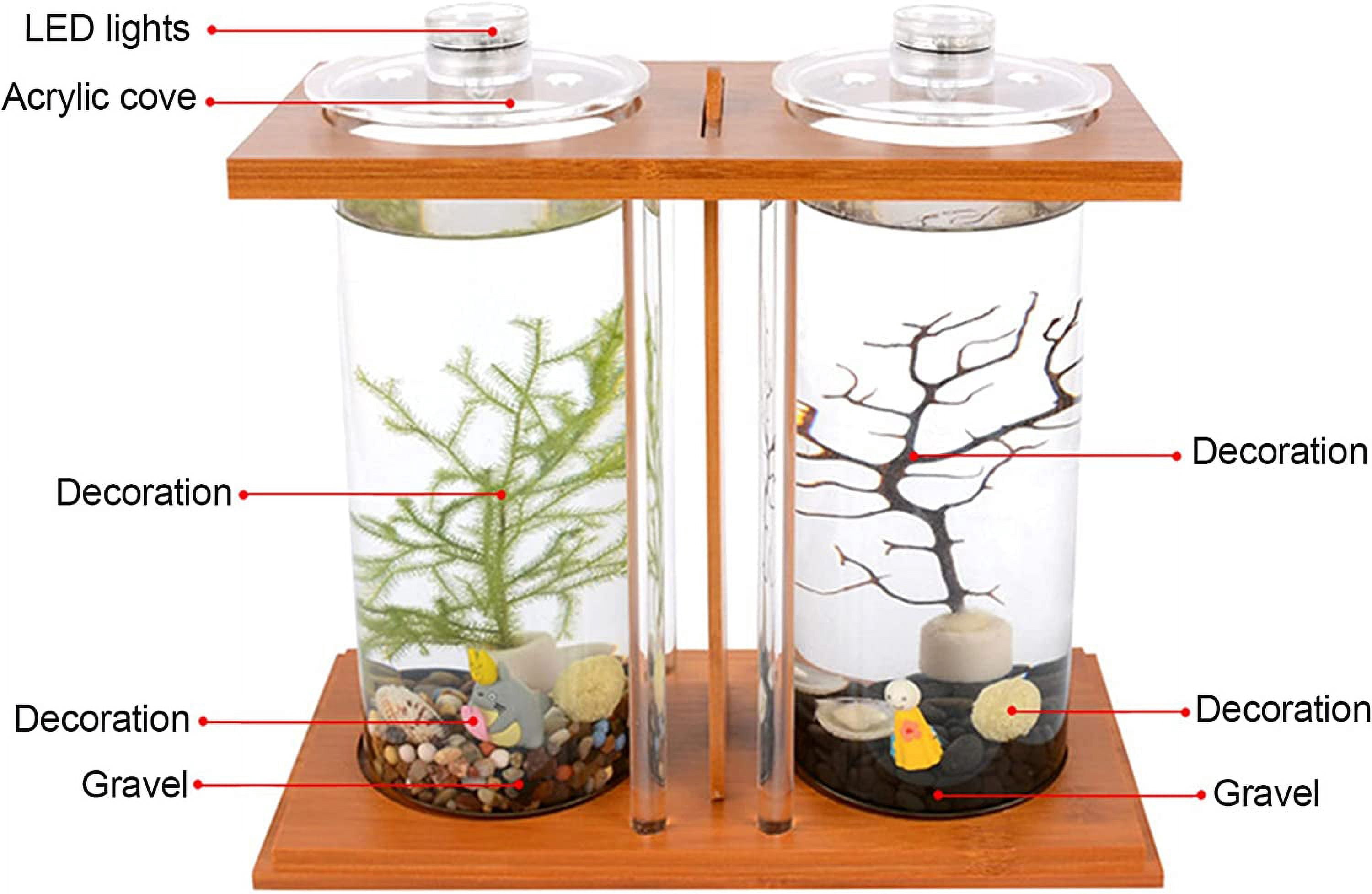 Creative Bamboo Wood Ecological Fish Tank Dual Glass Desktop Mini DIY Goldfish Betta Fish Tank Micro Landscape Tank Aquarium Small Fish Tank