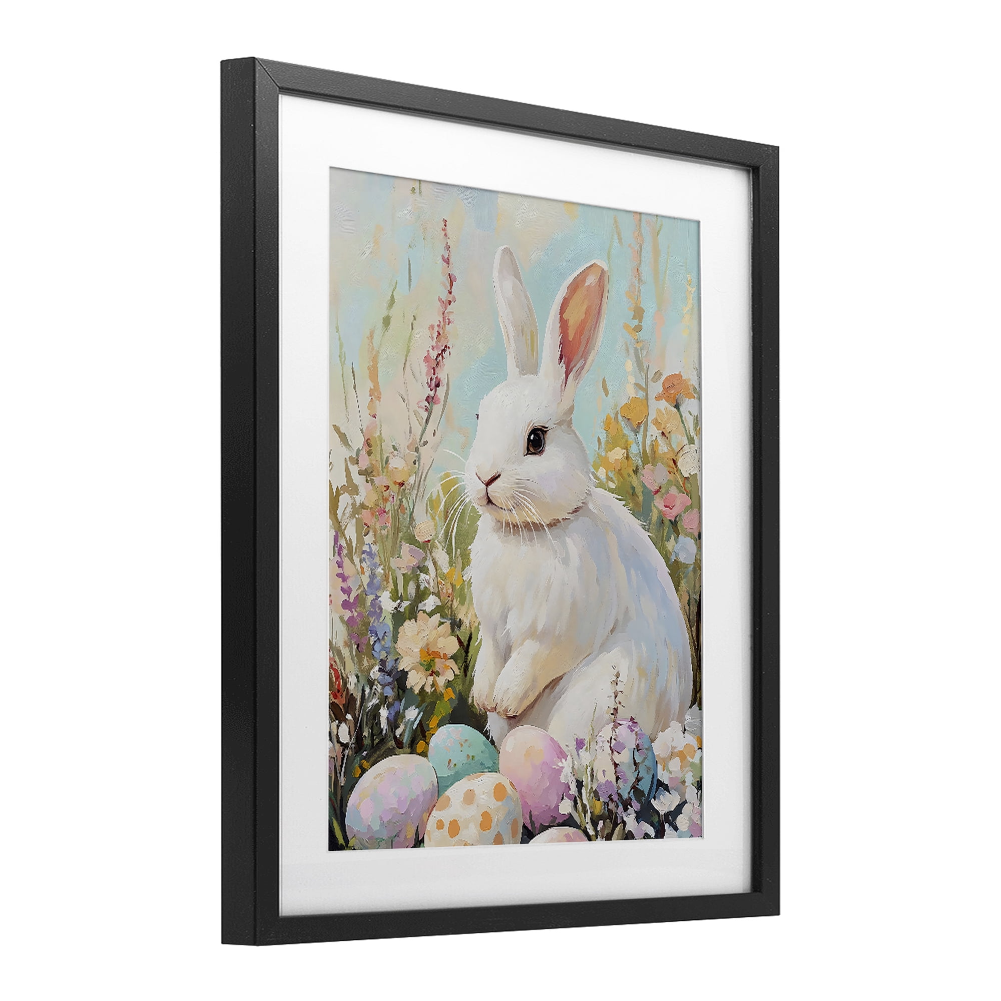 Stupell Industries White Easter Bunny in Wildflowers Black Framed Print Under Glass, design by The Prints Vibe