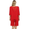 thumbnail image 4 of Xmarks Women's Pajama Set Waffle Knit Lounge Set 3/4 Sleeve Top and Shorts Matching 2 Piece Loungewear Outfits Red 2XL, 4 of 6