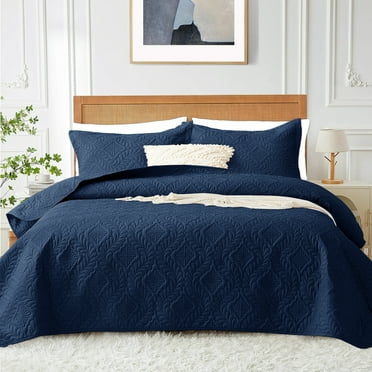 Quilt Set Bedspreads Coverlet Set - Soft Bed Summer Quilt Lightweight Bedspread Set- Modern Style Coverlet for All Season - 3 Piece (1 Quilt, 2 Pillow Shams),Navy Blue,Queen