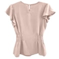 thumbnail image 5 of MIXUE Women Blouses Summer Solid Color Round Neck Short Sleeve Pleated Elegant Womens Tops Outwear,Brown,XXXL, 5 of 5