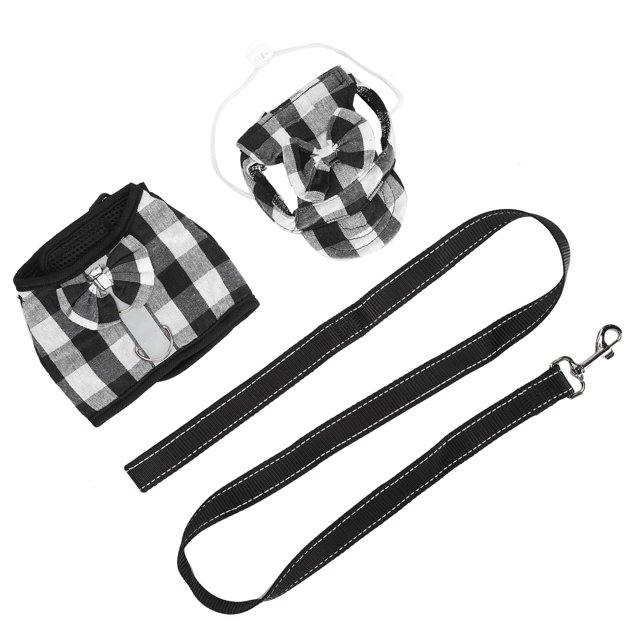 Vestido de arnés con chaleco para cerdos para mascotas, con correa y gorra, correa para arnés para caminar a prueba de fugas, negro, blanco, M