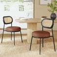 thumbnail image 2 of VASAGLE Set of 2 Dining Chairs, Dining Room Chairs with Boho PE Rattan Back, Synthetic Leather Upholstered Accent Chairs for Kitchen Living Room, Coffee Brown, 2 of 7
