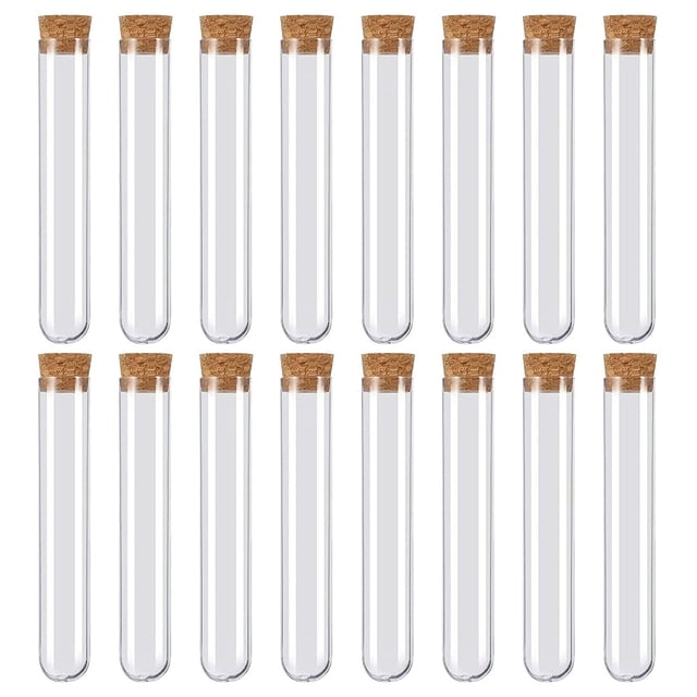 16 Piezas Tubo de Ensayo de Plástico 30ml Tubo de Ensayo de Gragea de Boda Transparente con Tapón de Corcho para Dulces, Especias, Plantas, Laboratorio 150 x 20mm