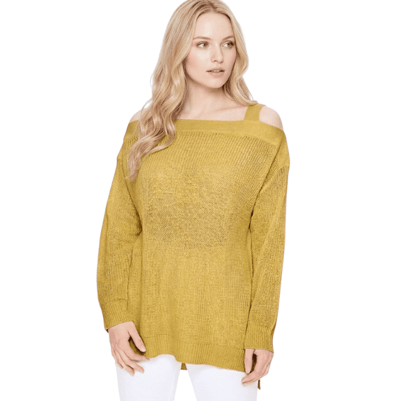 YEMAK Women's Cold Shoulder Long Sleeve Knit Tunic Top Pullover Sweater MK3631-OLV-S