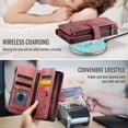 thumbnail image 5 of ShellTech For Samsung Galaxy Z Fold 7 PU Leather Wallet Case with Card Holder Kickstand Magnetic Zipper Pocket Lanyard Strap Wristlet,Leather Flip Case Shockproof Protective Cover,Red, 5 of 8